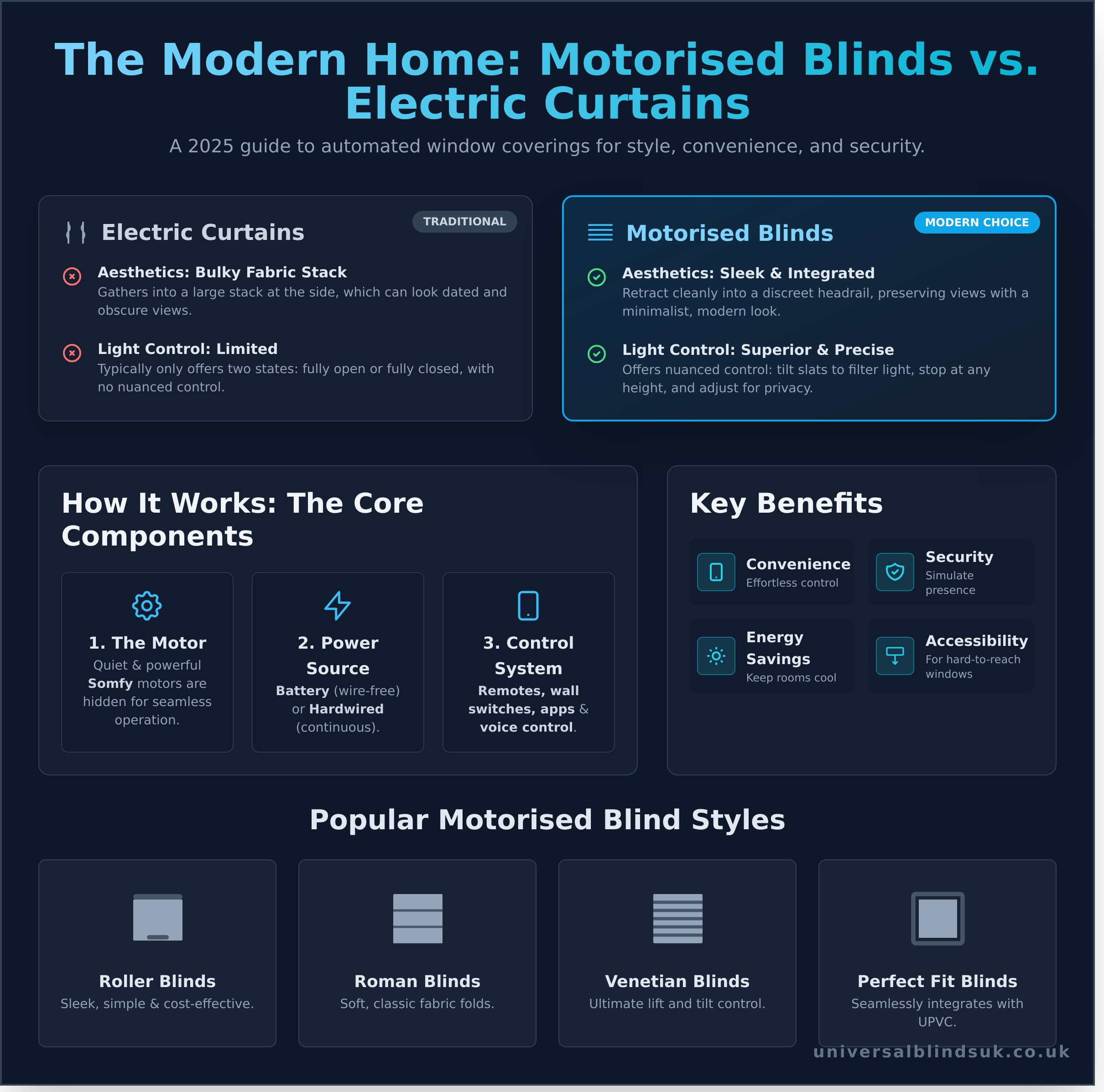 Electric Curtains & Motorised Blinds: The Ultimate Guide for 2026 - Infographic