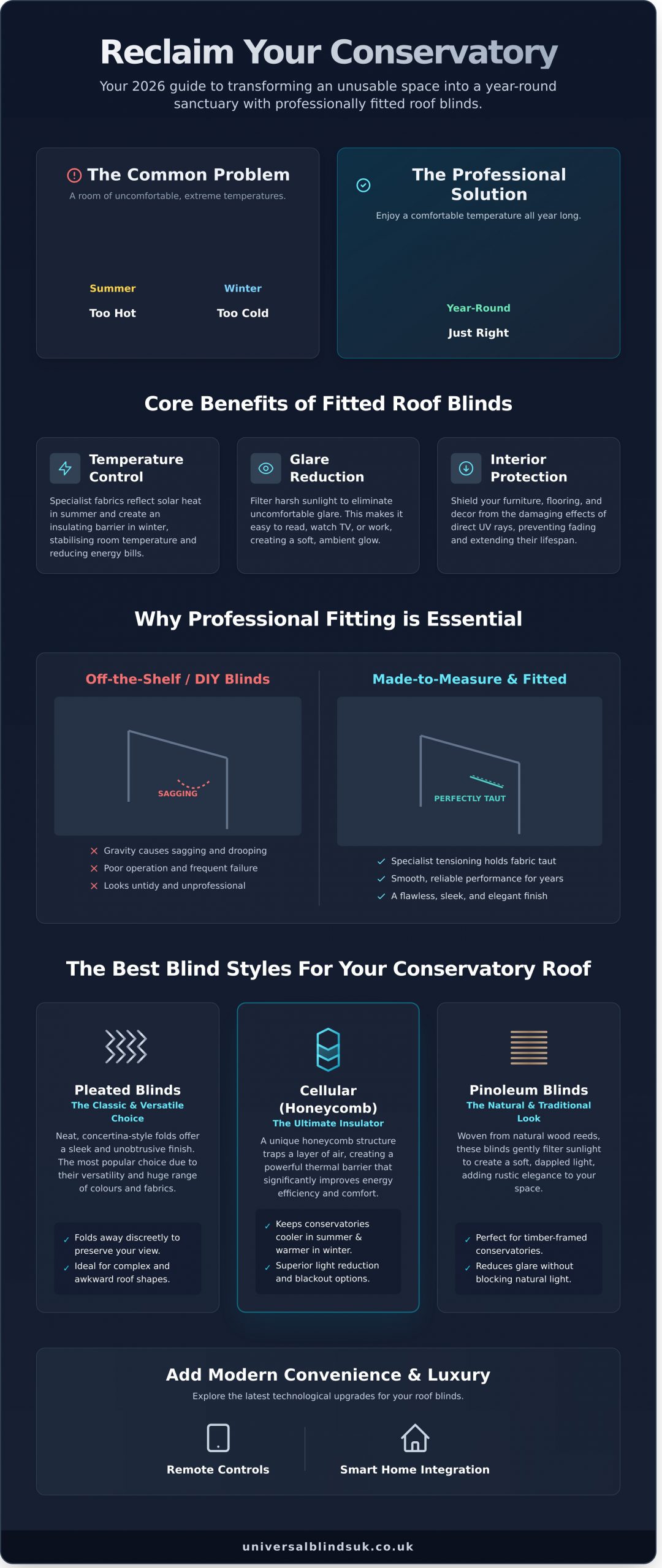 Conservatory Roof Blinds Fitted: A Complete Guide for 2026 - Infographic