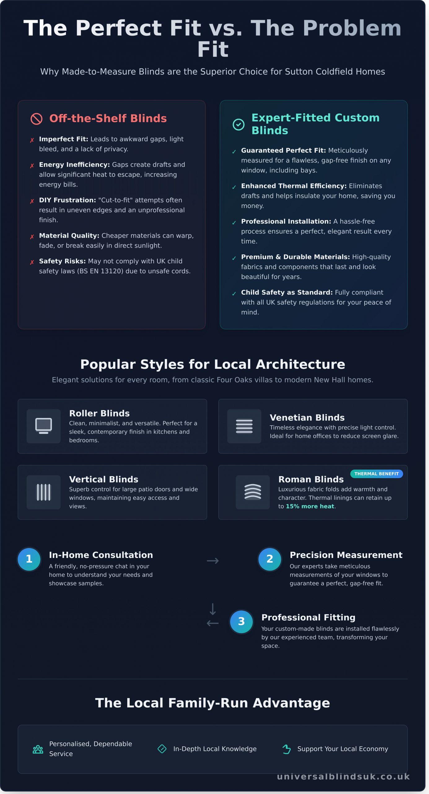 Custom Blinds in Sutton Coldfield: The Complete Guide to Bespoke Window Dressings - Infographic