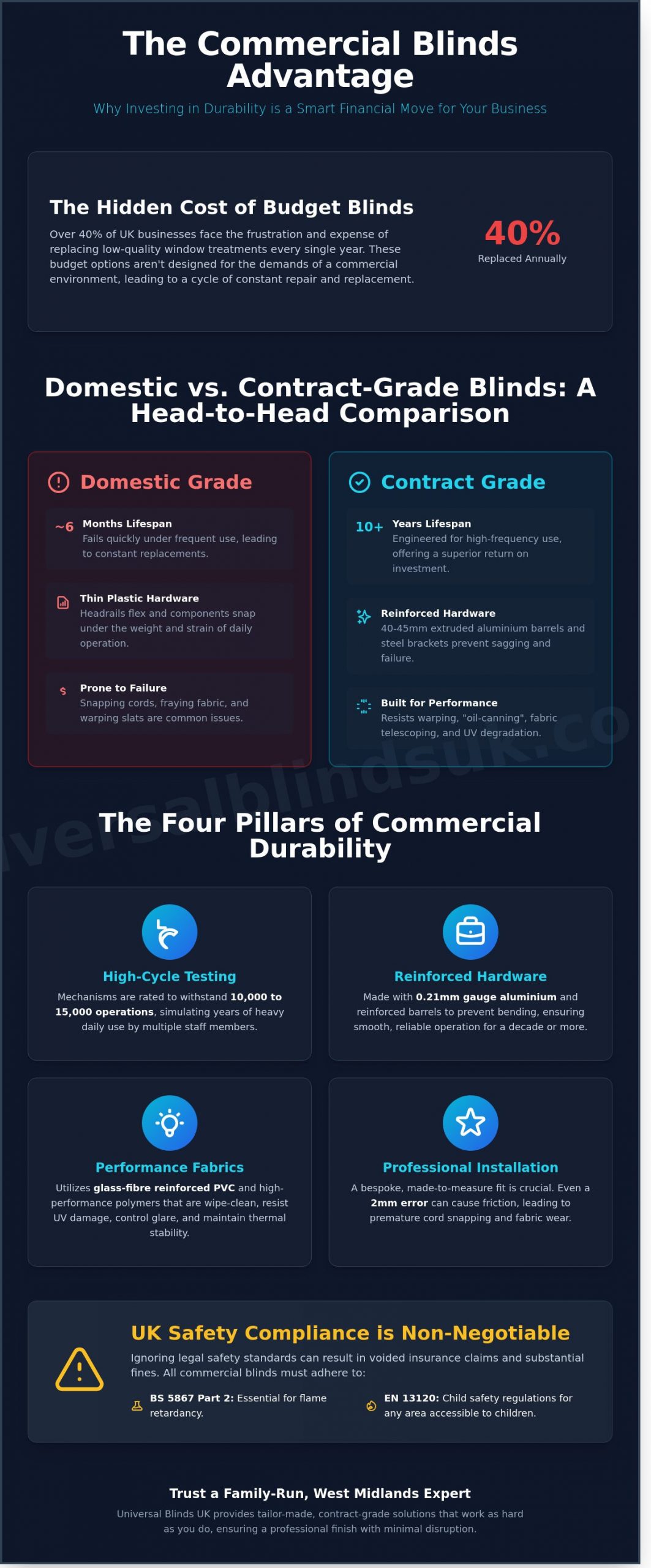 Durable Blinds for Commercial Use: A Guide to High-Performance Window Coverings - Infographic