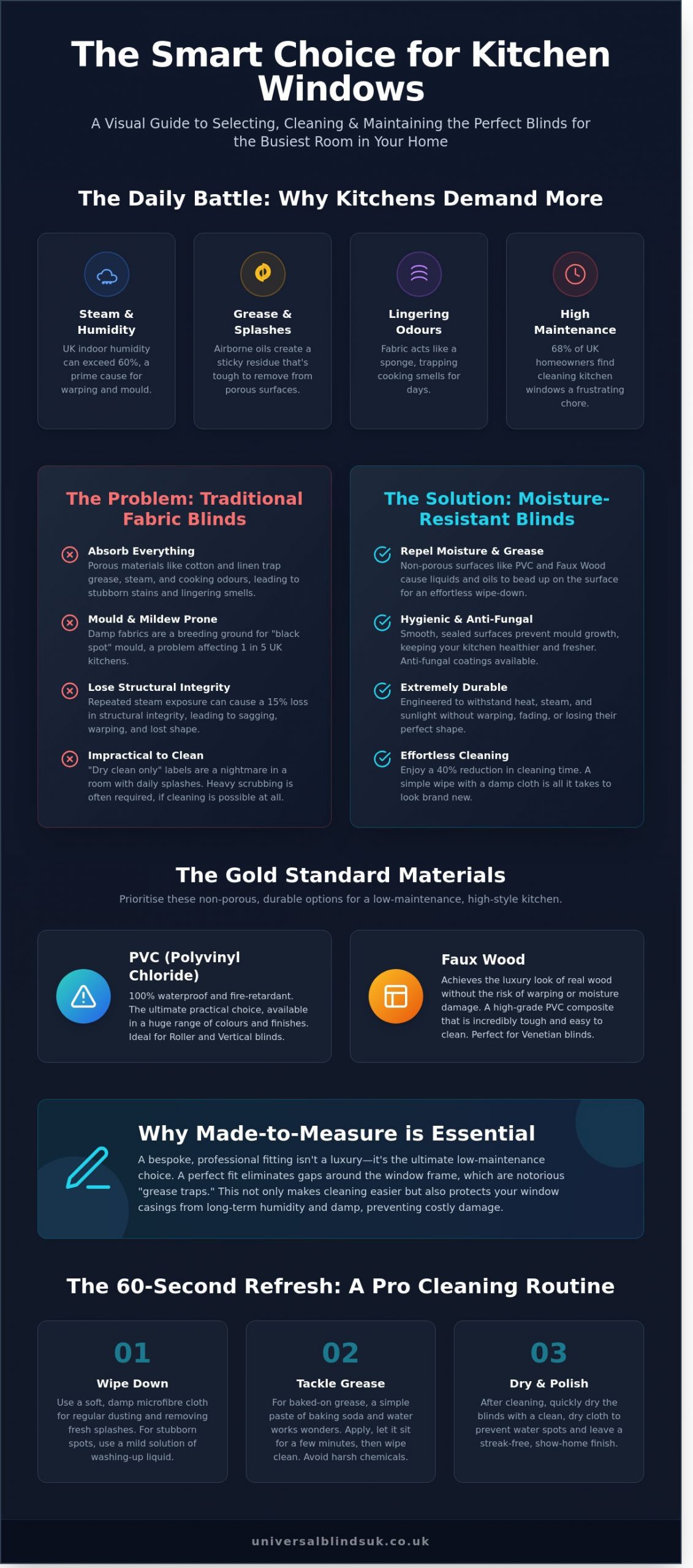 Easy to Clean Kitchen Blinds: The Ultimate Guide to Low-Maintenance Style - Infographic