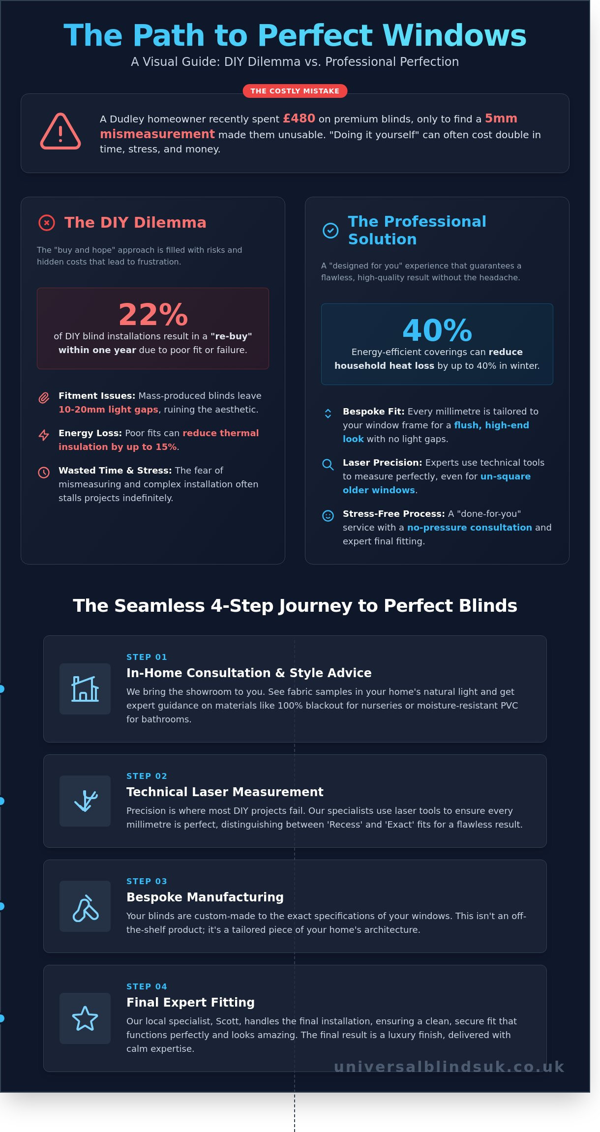Professional Blinds Measure and Fit Service: The Ultimate Guide to Bespoke Window Styling - Infographic