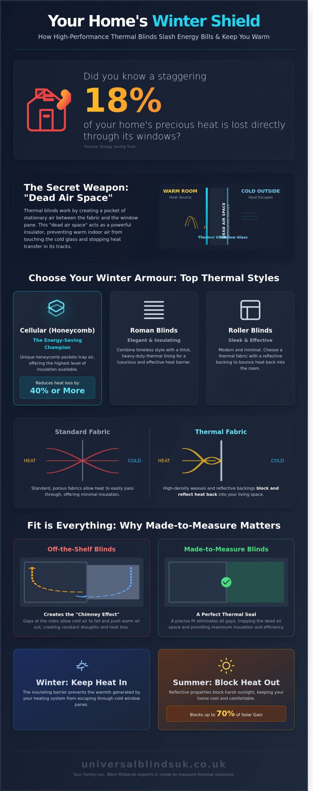 Thermal Blinds for Winter: A Homeowner’s Guide to Heat Retention & Energy Savings - Infographic