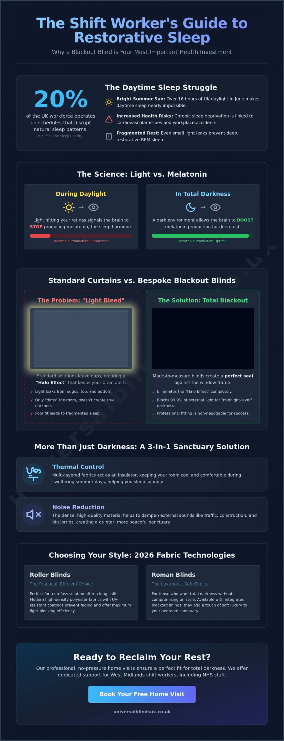 Blackout Blinds for Shift Workers: The Ultimate Guide to Daytime Sleep in 2026 - Infographic