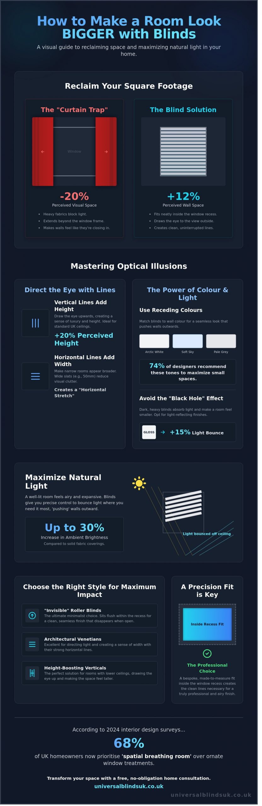 How to Make a Room Look Bigger with Blinds: A Designer’s Guide to Spatial Illusion - Infographic