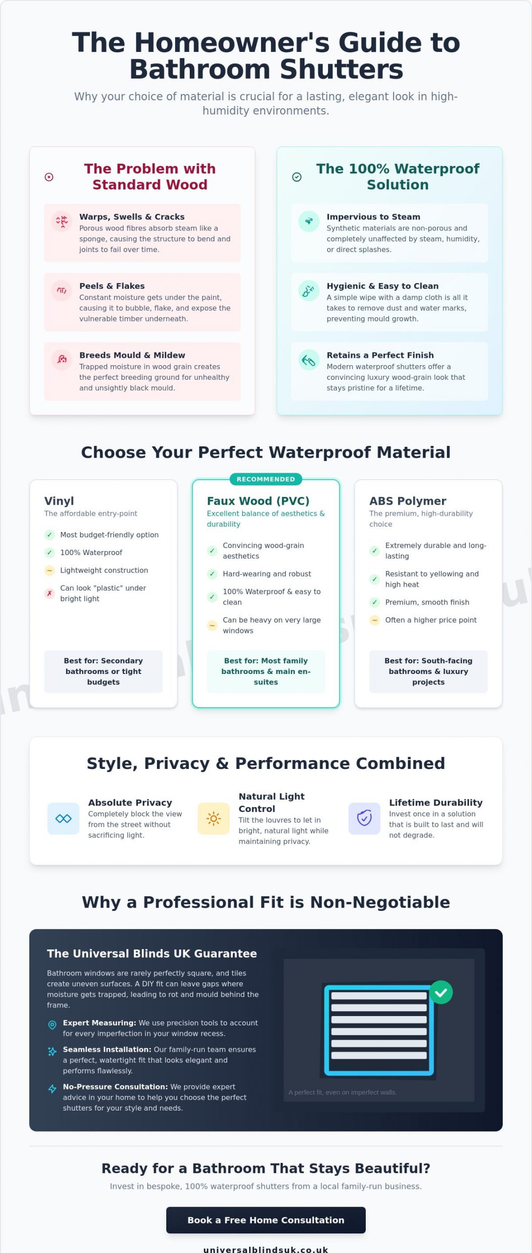 Moisture Resistant Shutters for Bathrooms: The Complete Guide to Waterproof Style - Infographic
