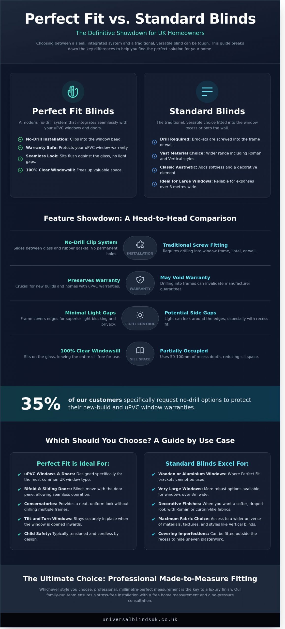Perfect Fit Blinds vs Standard Blinds: Which Is Right for Your Home? - Infographic