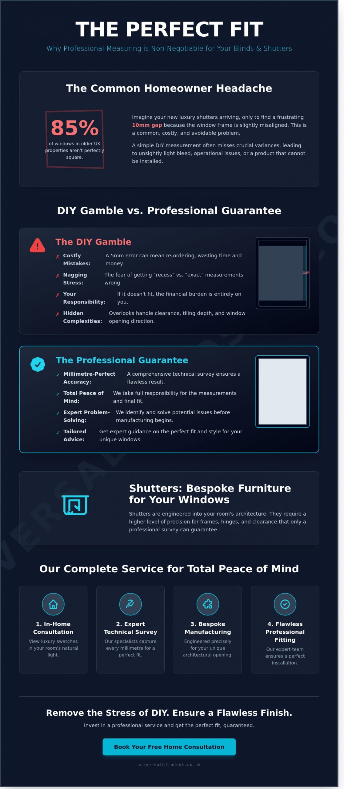 The Importance of a Professional Measuring Service for Blinds and Shutters - Infographic