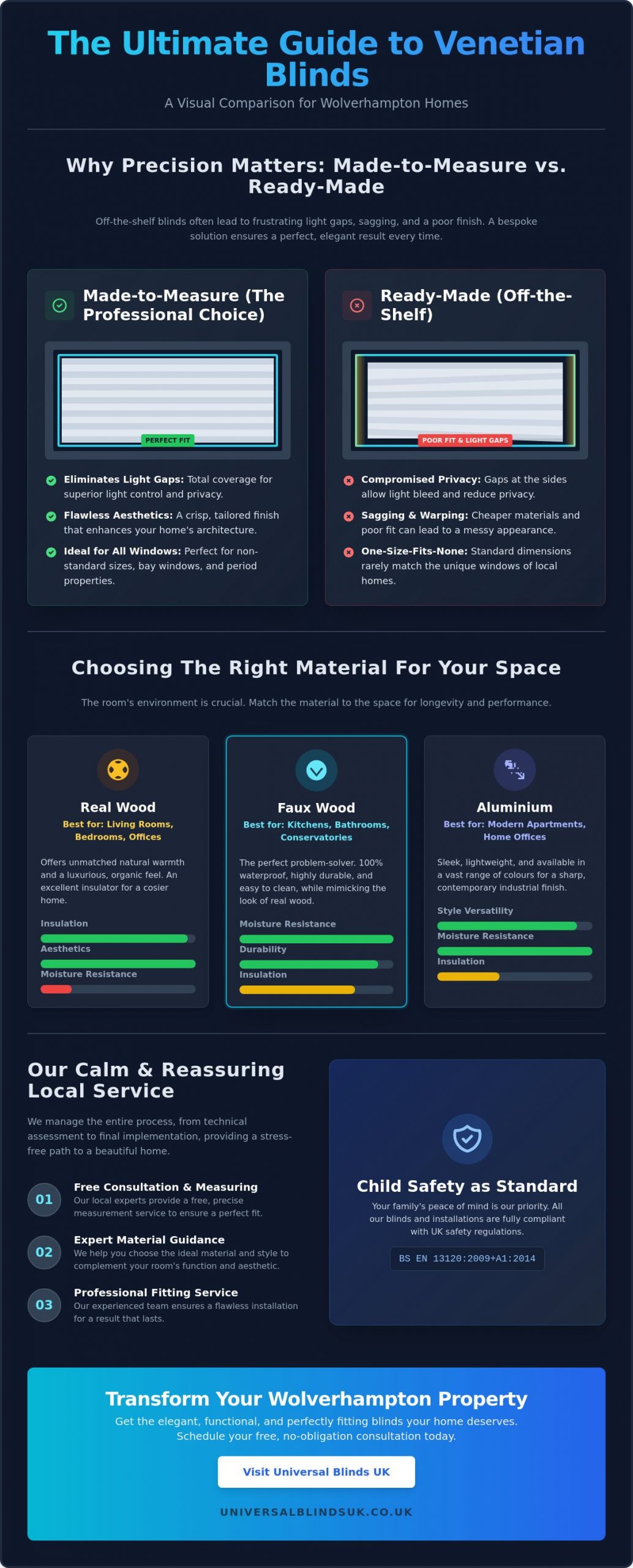 Bespoke Venetian Blinds in Wolverhampton: The Complete Guide to Style and Fitting - Infographic