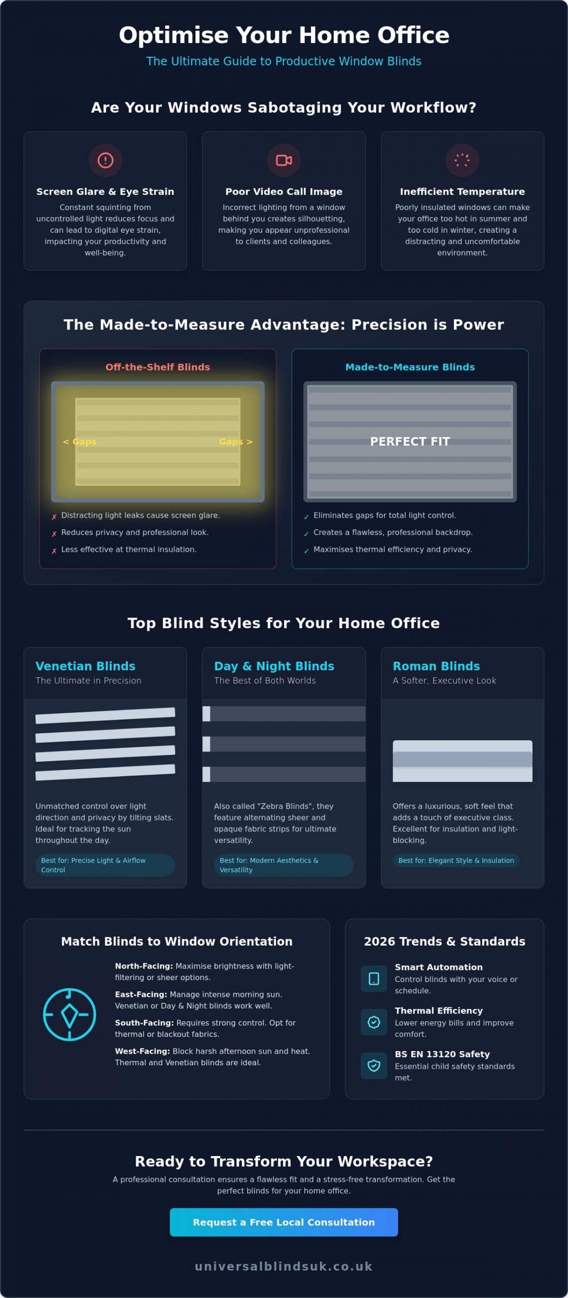 Best Blinds for Home Office: Balancing Productivity, Privacy, and Style in 2026 - Infographic