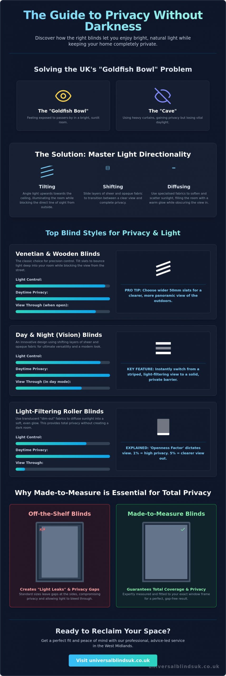 Blinds That Offer Privacy But Let Light In: The Ultimate UK Homeowner’s Guide - Infographic
