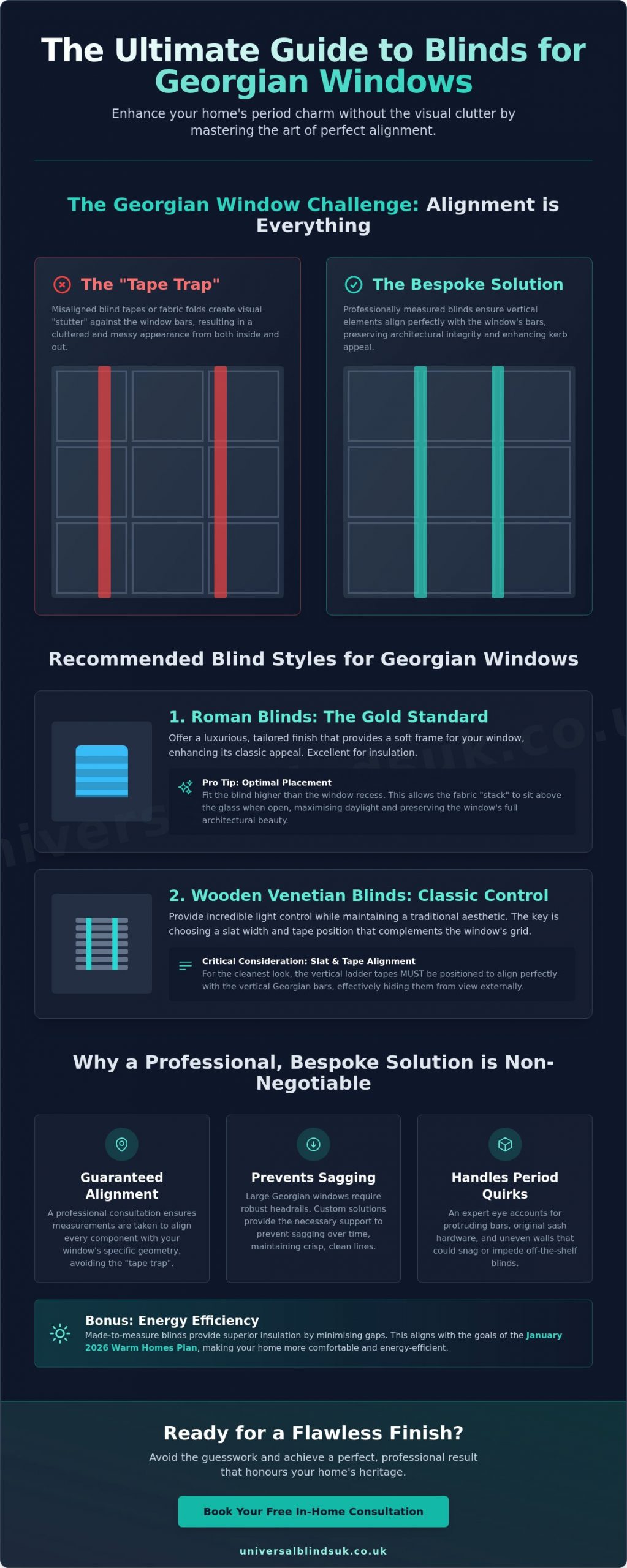 Blinds for Georgian Bar Windows: A Guide to Style and Alignment in 2026 - Infographic