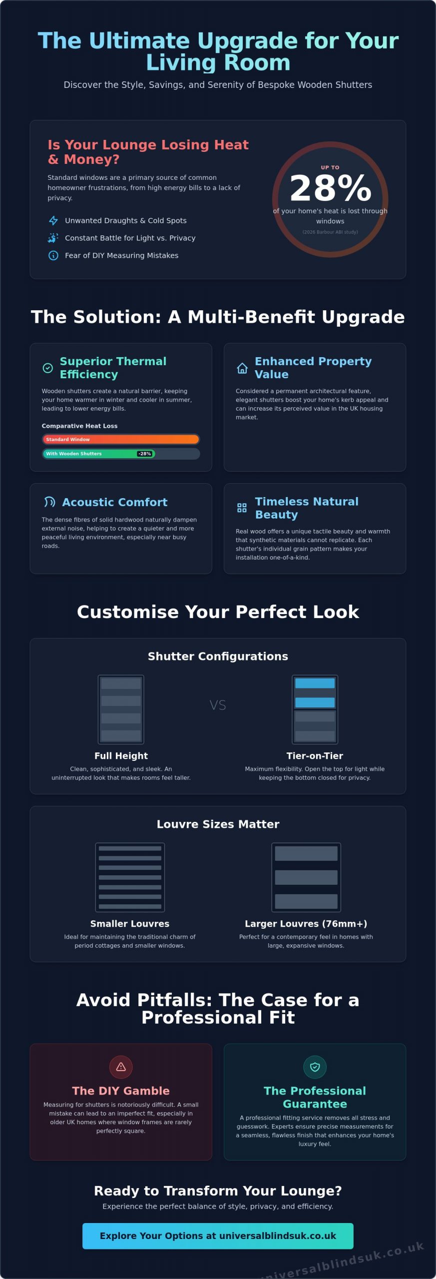 Elegant Wooden Shutters for Living Rooms: A Guide to Timeless Style - Infographic