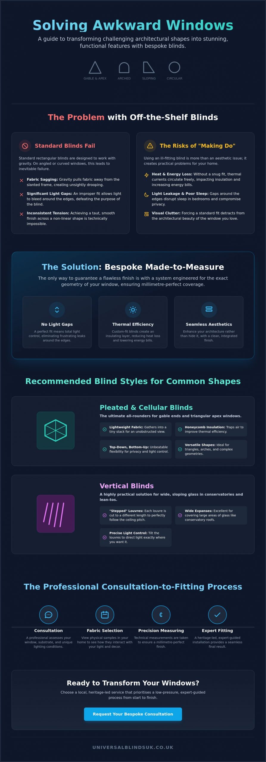 Blinds for Awkward Shaped Windows: A 2026 Guide to Bespoke Solutions - Infographic