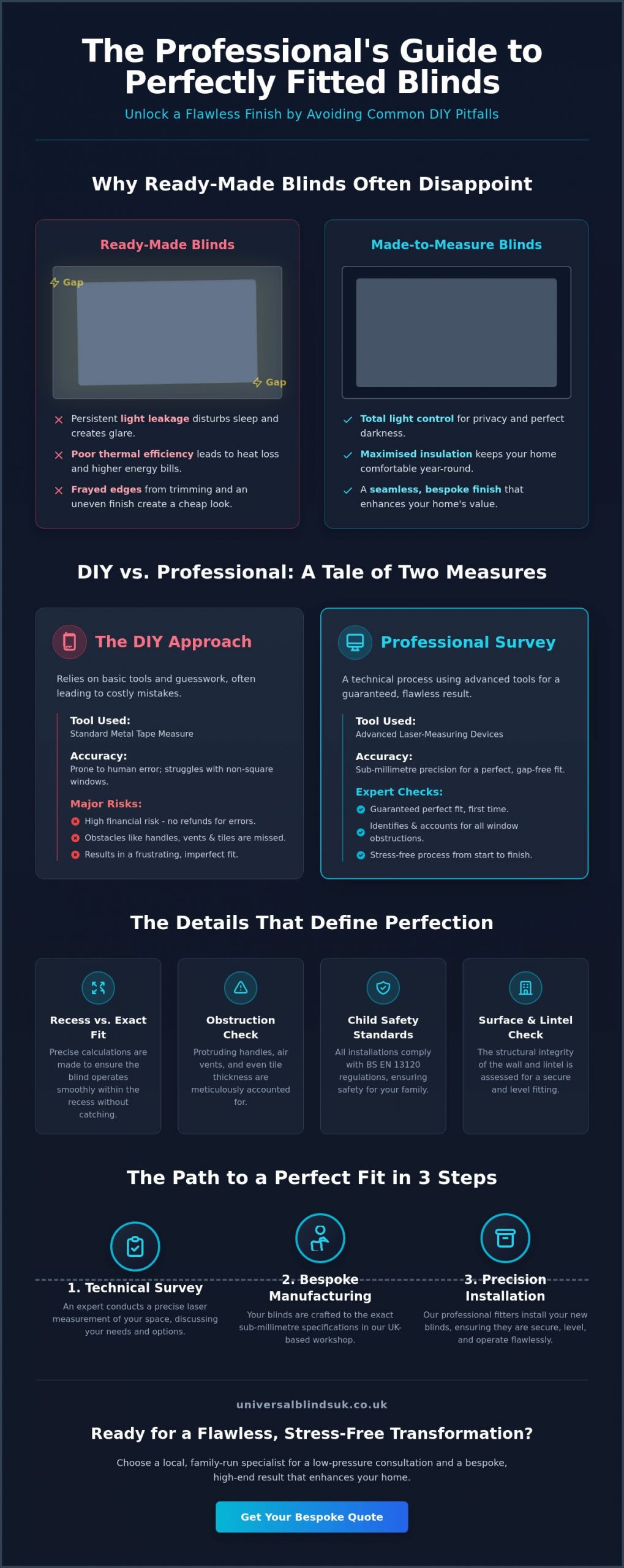 How to Get Perfectly Fitted Blinds: The Ultimate 2026 UK Homeowner’s Guide - Infographic