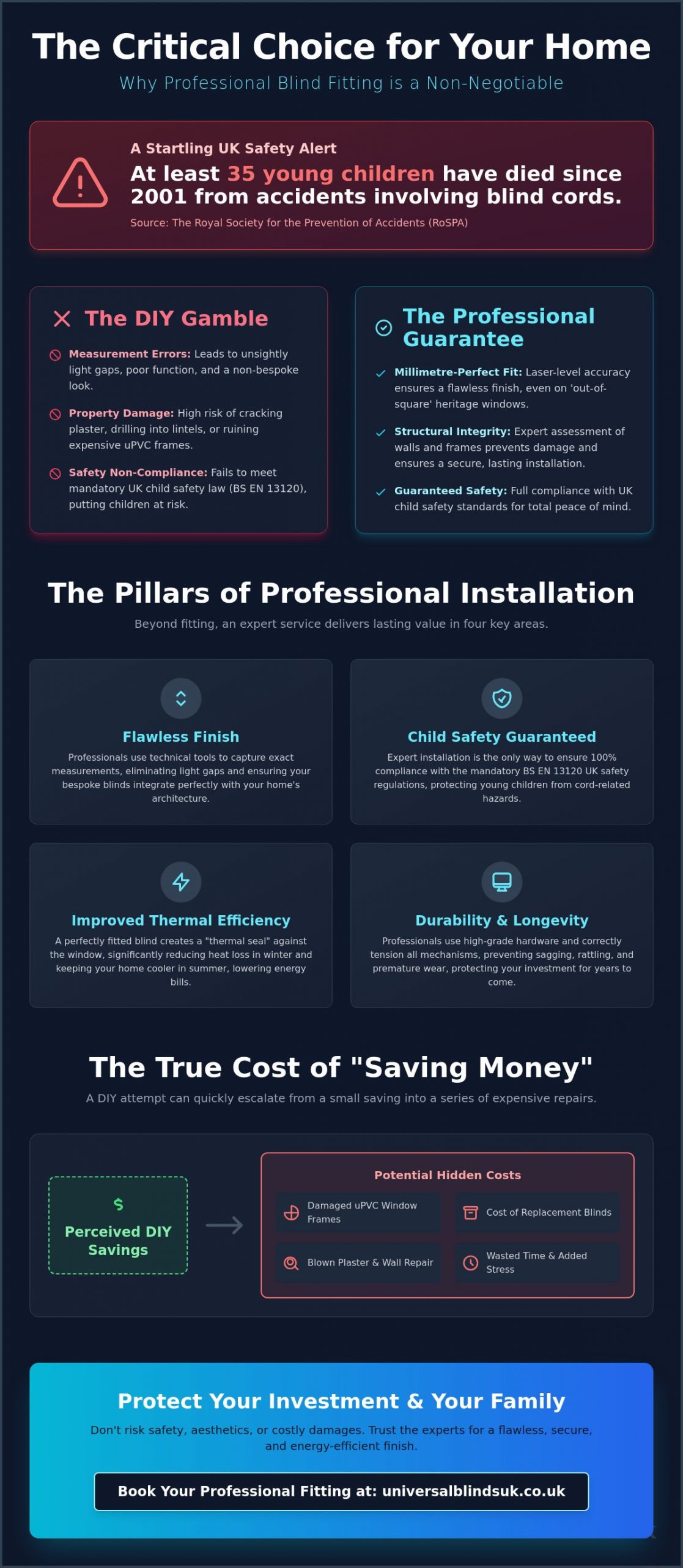 The Essential Benefits of Professional Blind Fitting for UK Homeowners - Infographic